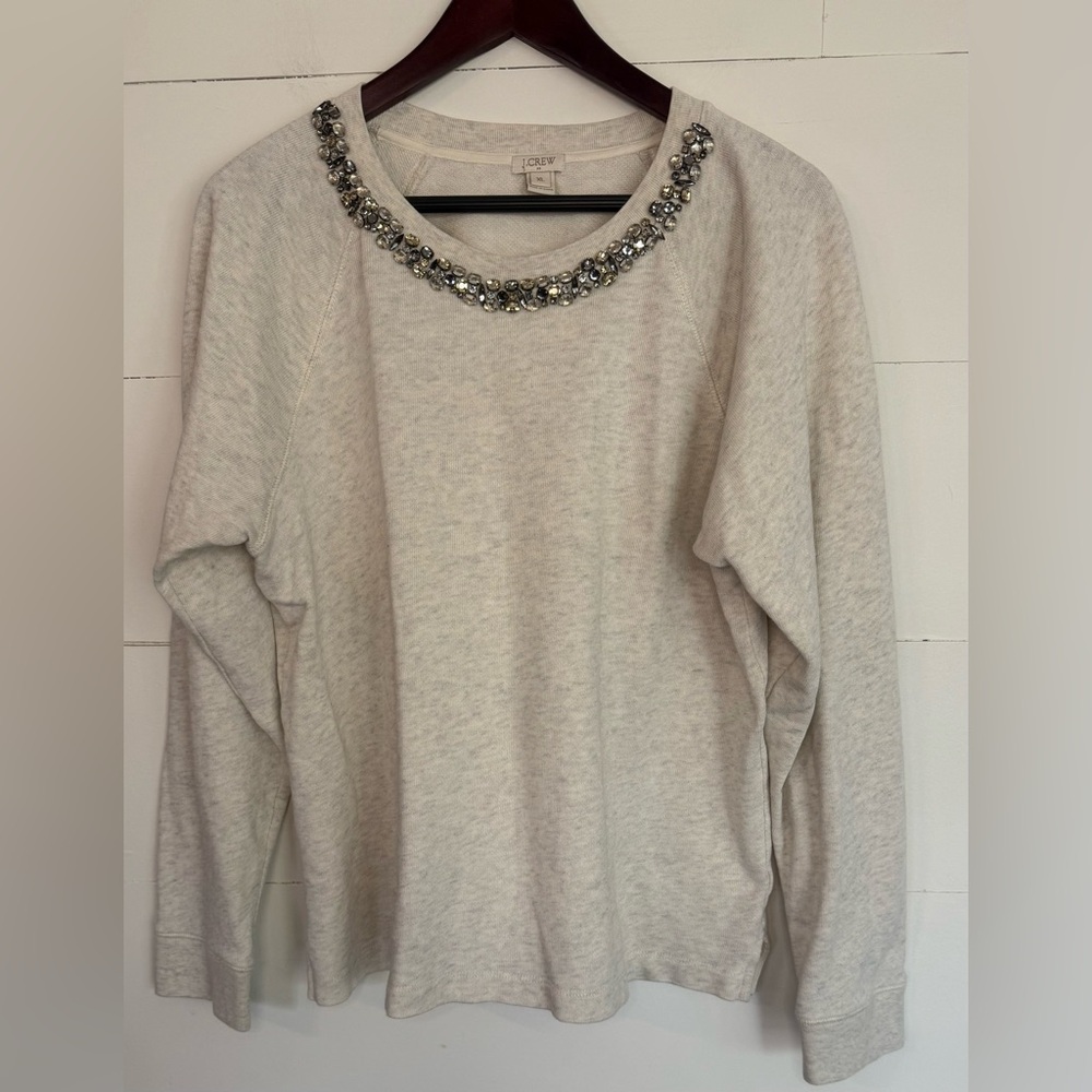 J. Crew Light Gray/Cream Sweater with Jewel Accents